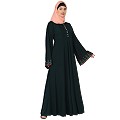 Fashionable Umbrella abaya with embroidery work -Bottle Green